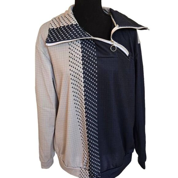 ACEGOLFS Womens Asymmetric Zip Not So Classic Golf Sweatshirt Gray Blue Large - Picture 1 of 14